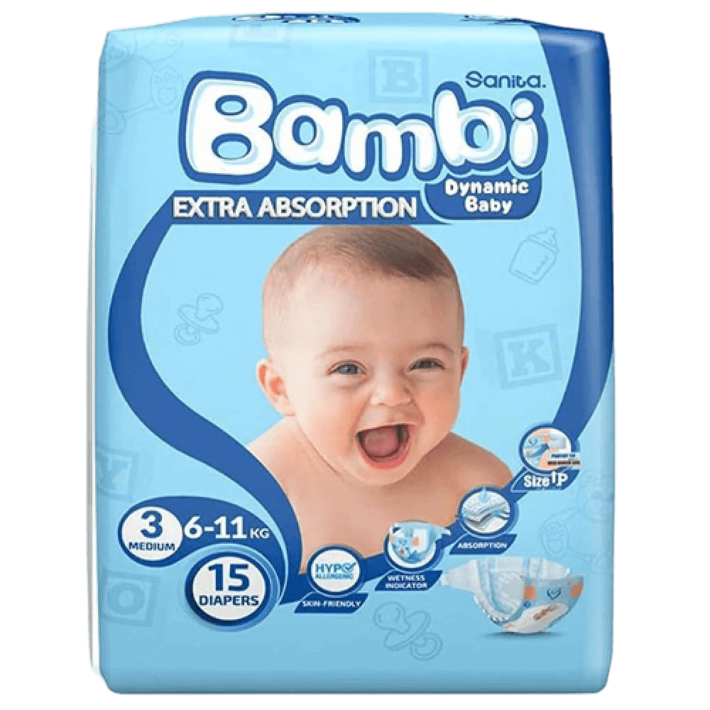 حفائظ بامبي عايدي وسط رقم 3 عبوة*15