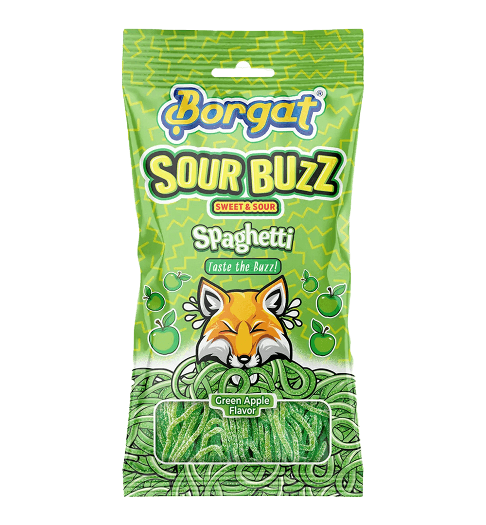 بورقات حلوي حامضة سباقتي بنكهة التفاح 100جم حقيبة