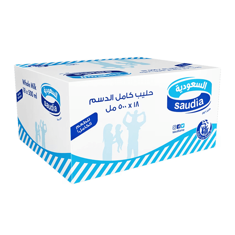 السعوديه حليب كامل الدسم 500مل*18