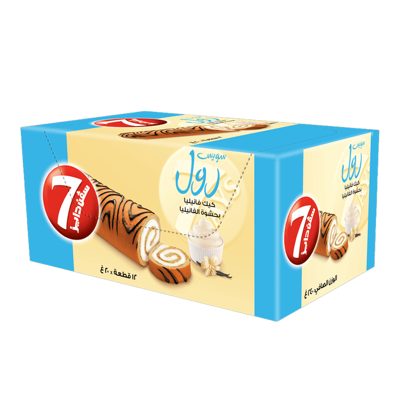 سفن دايز سويس رول كيك فانيليا بحشوة الفانيليا 12*20 غرام