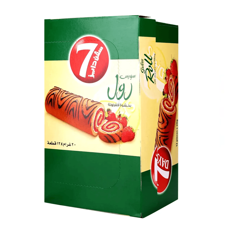 سفن دايز سويس رول كيك فانيليا بحشوة الفراولة  20جم*12